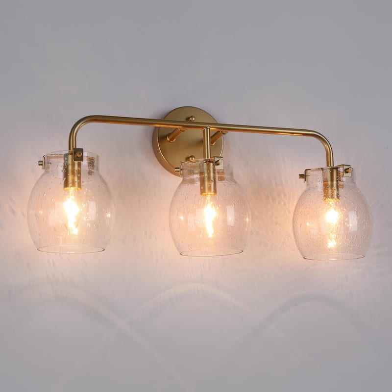 2/3/4-Light Modern Gold Bathroom Vanity Light Dimmable Seeded Glass Wall Sconces