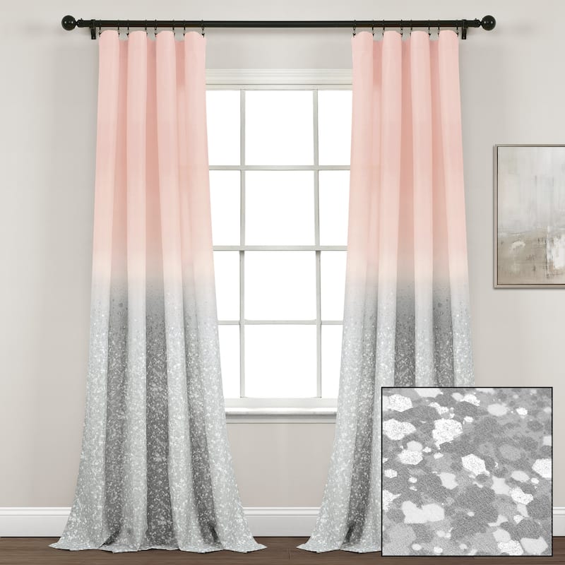 Lush Decor Glitter Ombre Metallic Print Window Curtain Panel Pair - 84" x 52" - Blush & Gray