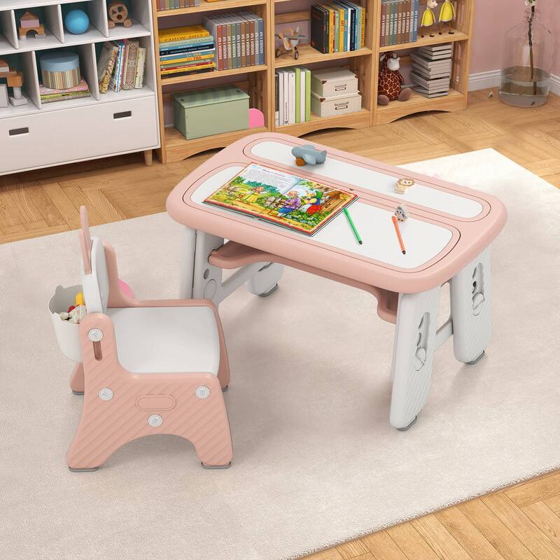 Costway Kids Drawing Table & Chair Set Graffiti Toddlers Art Activity - See Details - Pink - See Details