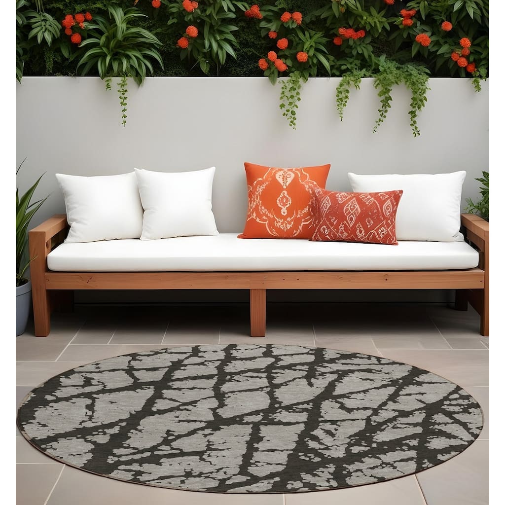Bez Artistic Abstract Weather Resistant Timeless Fusion Round Outdoor Rug - 8' Round