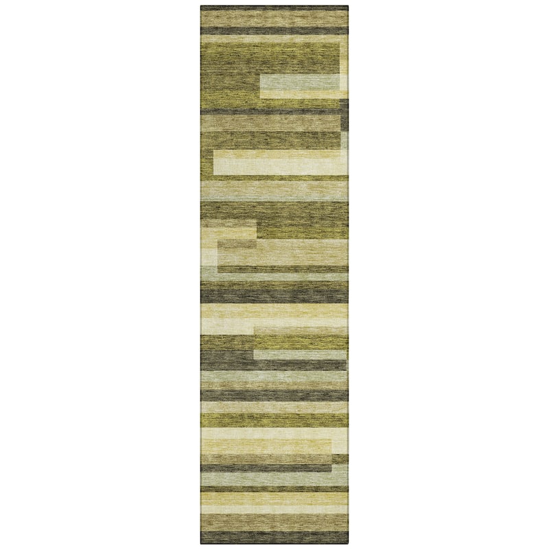 Machine Washable Indoor/ Outdoor Modern Stripes Chantille Rug