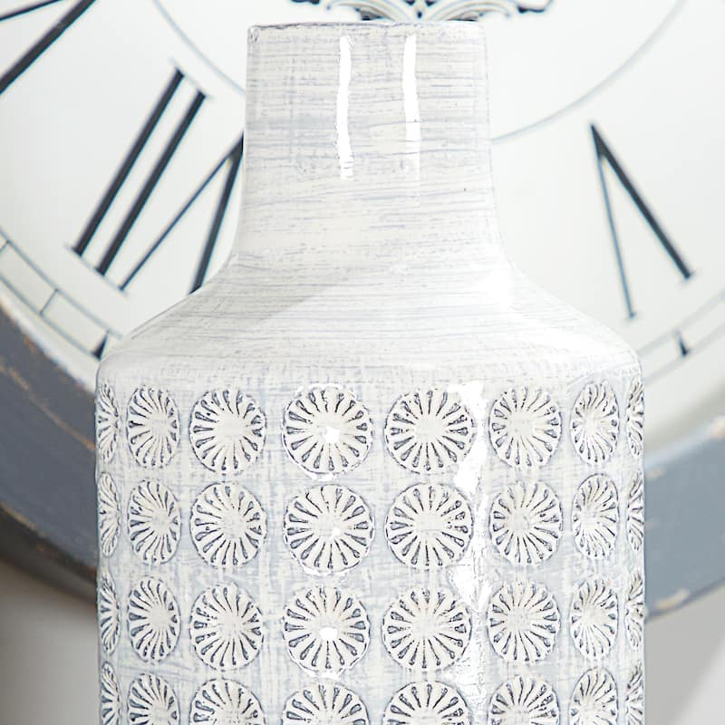 Porcelain Ceramic Floral Decorative Vase - White or Gray - CosmoLiving by Cosmopolitan