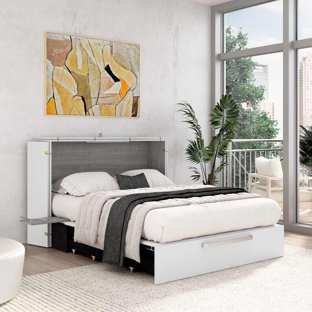 Bestar Borealis 57W Full Murphy Cabinet Bed with Pullout Drawer