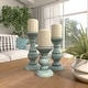 preview thumbnail 10 of 33, Mango Wood Turned Style Pillar Candle Holder (Set of 3) - White, Brown, Gold, Black, Light Blue, Cream, Silver