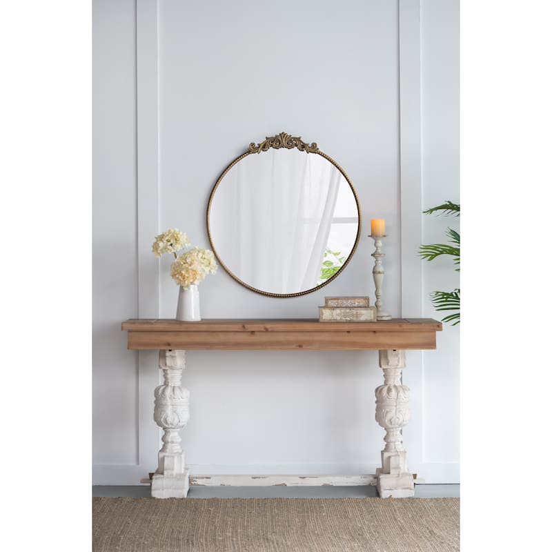 30" x 32" Classic Design Round Mirror with Baroque Inspired Frame - Gold