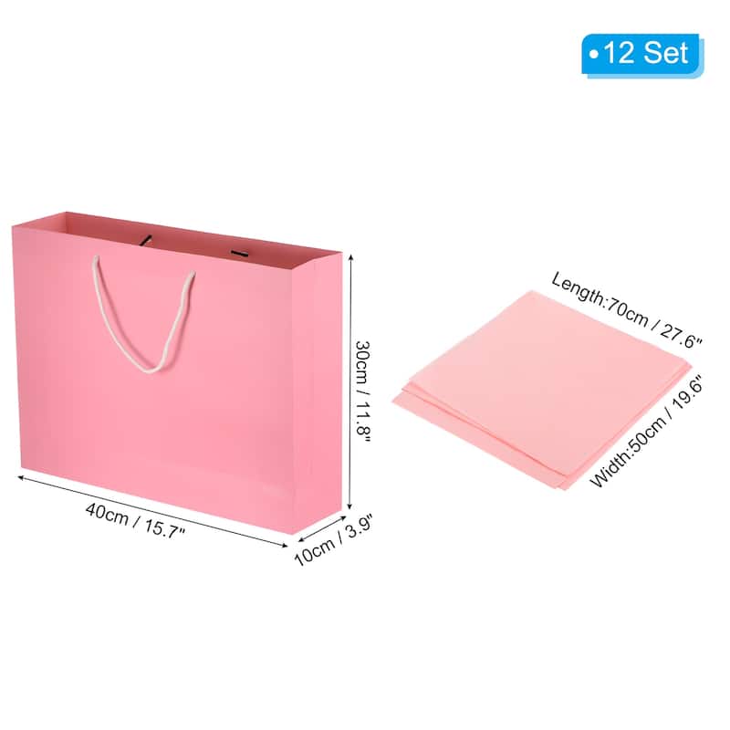 12 Set Favor Gift Bags Goodie Tote with Pink Tissue Paper Pink - 15.7"x3.9"x11.8"