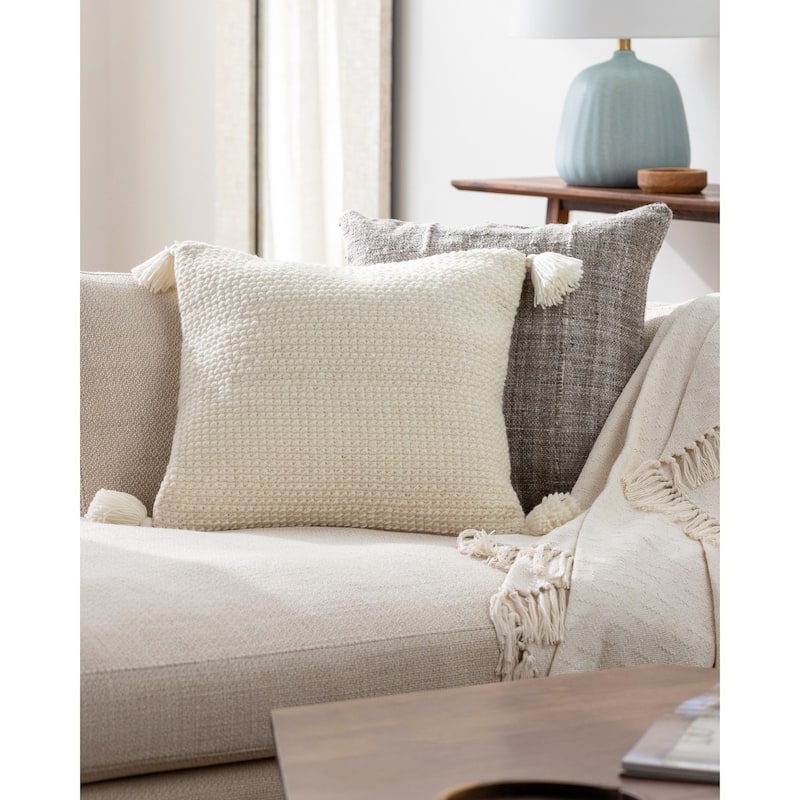 Demond Farmhouse Solid Color Accent Pillow - 18"L x 18"W - Cover Only - White