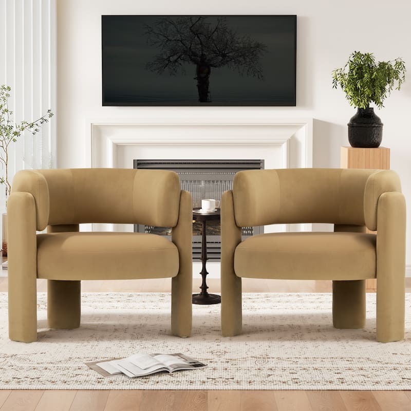 RENEWLINE Modern Velvet Barrel Accent Chair - 3-Leg Design for Living Room, Bedroom