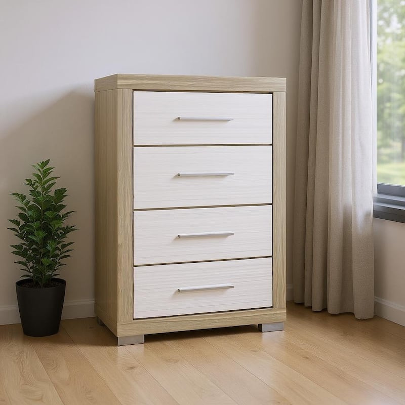 HomeRoots 31" Natural And White Wood Four Drawer Dresser - White/Natural - 4-drawer