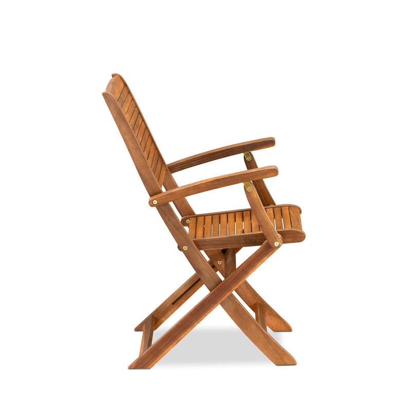 East West Furniture Patio Bistro Dining Set- a Outdoor Acacia Wood Table and Folding Arm Chairs, Natural Oil(Pieces Option)
