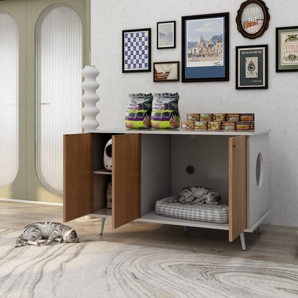 Grondin Cat Litter Box Enclosure with Bulit-In Hidden Power Outlet, 3-Door  Indoor Cat House Storage Cabinet Cat Washroom - Bed Bath & Beyond - 38423534