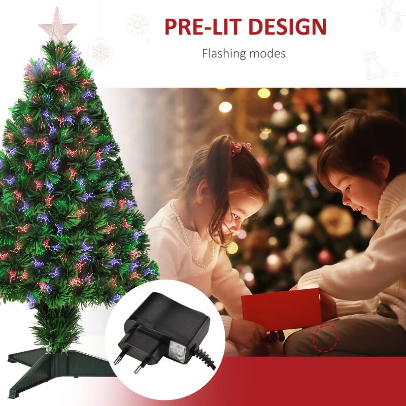 2.5FT Tall Pre-Lit Tabletop Artificial Christmas Tree with Fiber Optic LED Lights & 85 Tips(2PCS Sets)