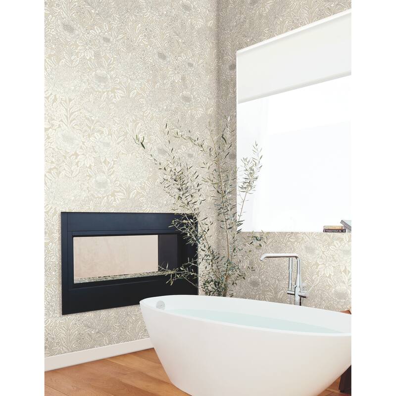 Inspired by Color Wood Block Blooms Taupe & Silver Wallpaper