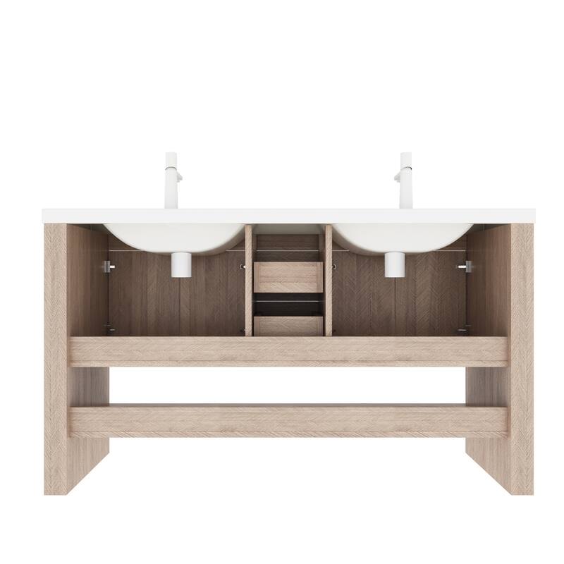 GDFStudio - Lucci Modern 60" Freestanding Bathroom Vanity with 2 Acrylic Integrated Basins, Drawers & Doors, WITHOUT Faucet