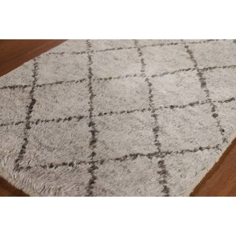 Thick Trellis Moroccan Indian Accent Rug Hand-Knotted Wool Carpet - 2'0"x 3'0"