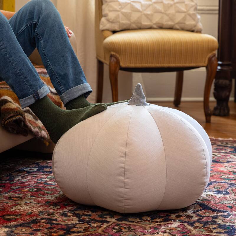 Jaxx Pumpkin Pouf - Luxurious Ottoman for Fall & Halloween Decor - Sunbrella Flax