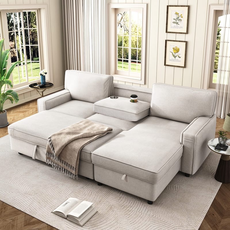 L-shaped Reversible Sleeper Sectional Sofa with Storage Space