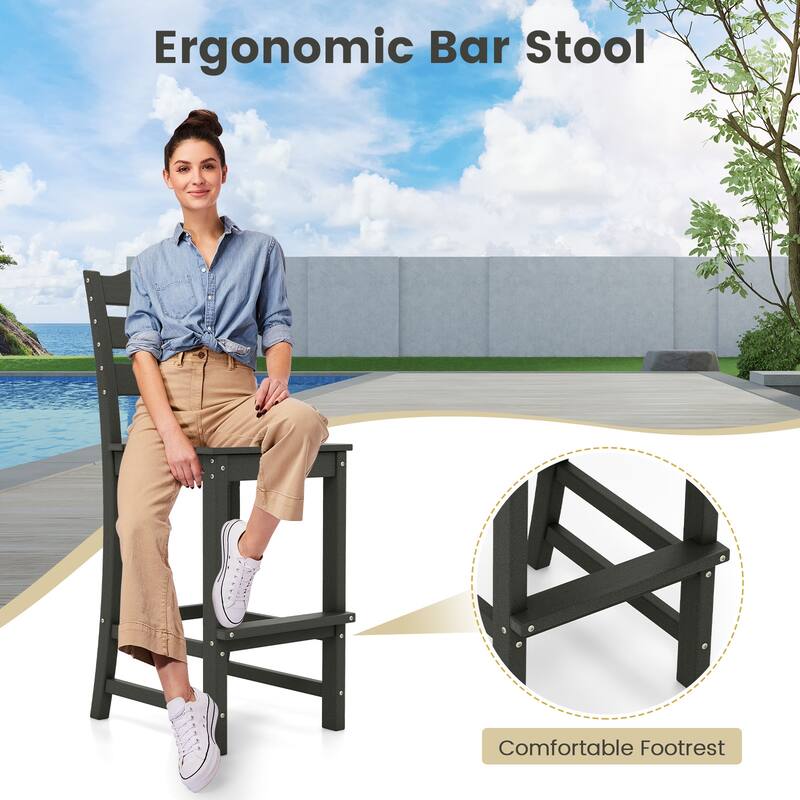 Outdoor 30 Inch Bar Stool HDPE with Backrest and Footrest - 24" x 18" x 48"