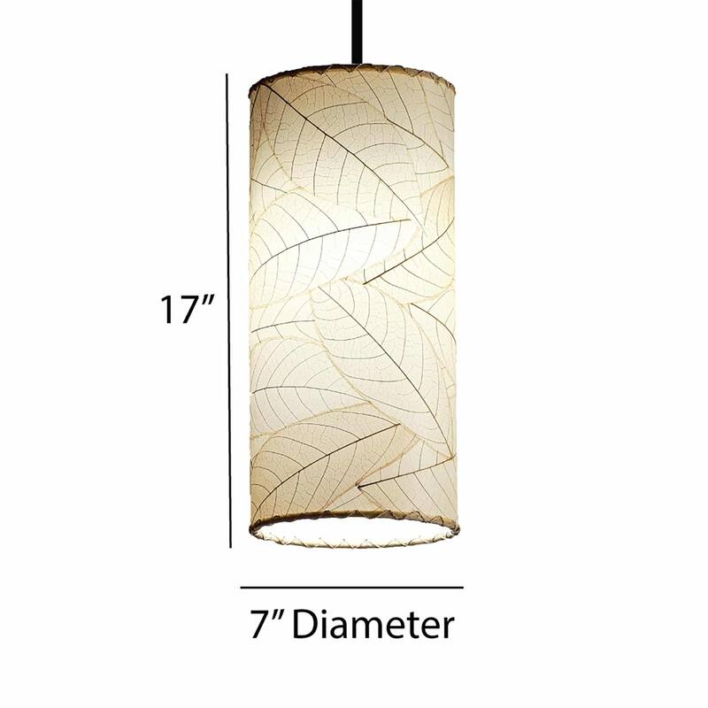 Handmade Cylinder Pendant, Cocoa Leaves Shade, 7 x 7 x 17 in. - 7 x 7 x 17