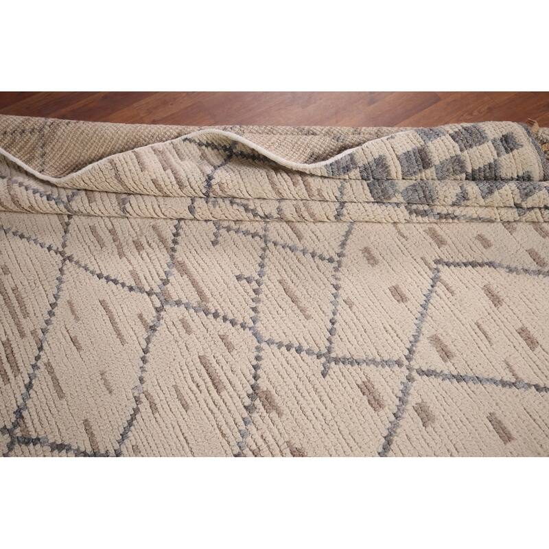 Trellis Ivory Moroccan Area Rug Handmade Wool Carpet - 5'11"x 10'3"