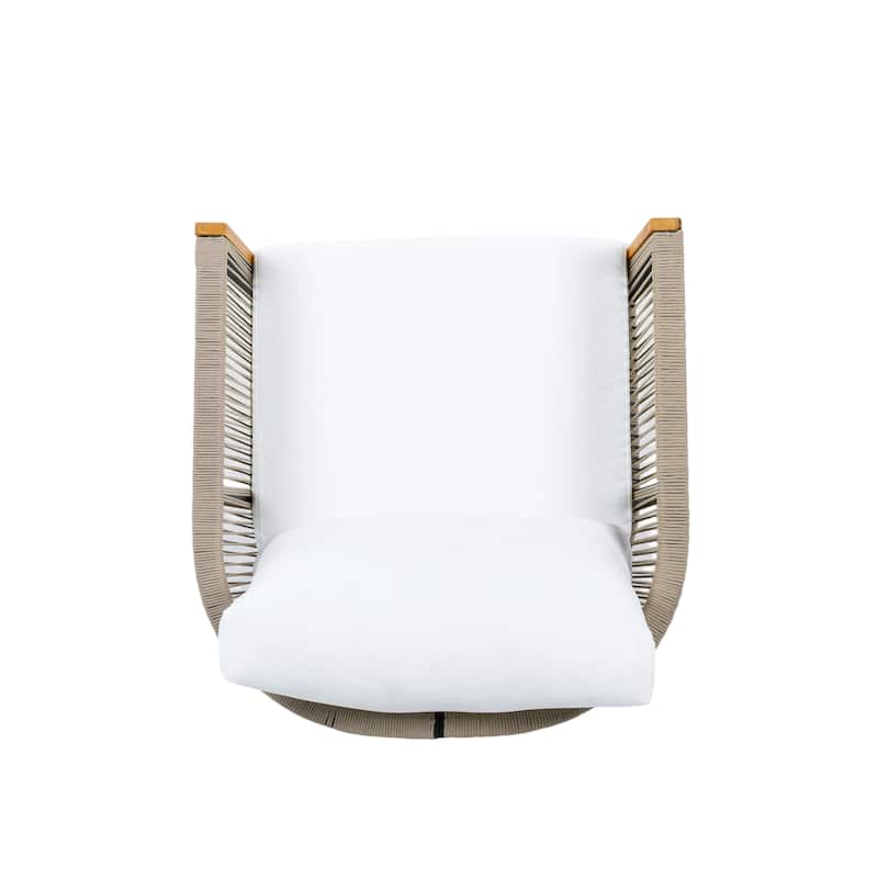 Christopher Knight Home - Alder Acacia Wood Outdoor Handwoven Cushioned Swivel Chairs Set with 27.5" Round Slat-Top Bistro Table