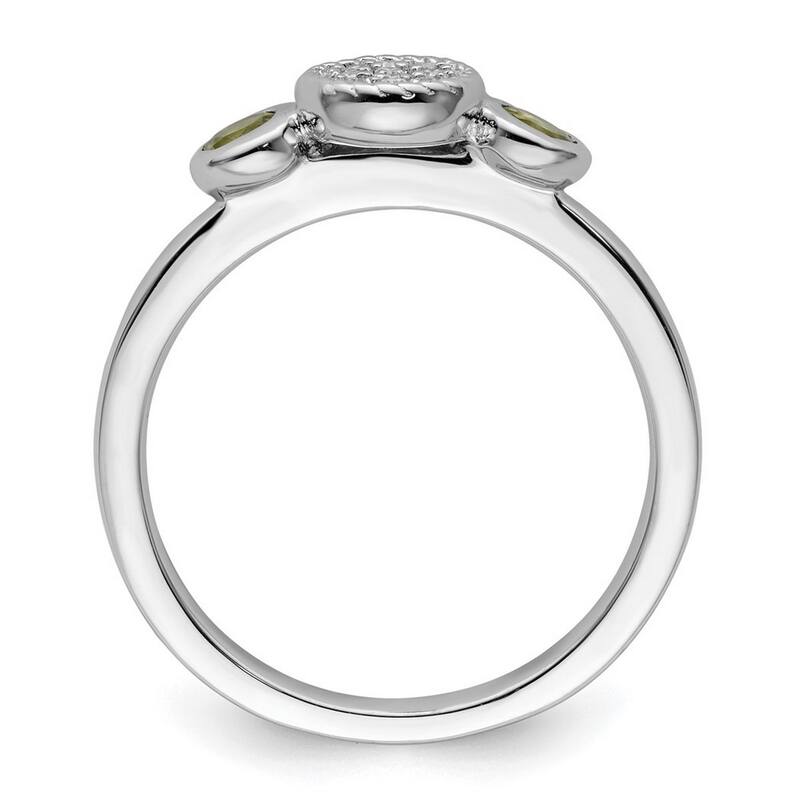 Curata 925 Sterling Silver Bezel Polished Prong set Stackable Expressions Db Round Peridot and Dia. Ring