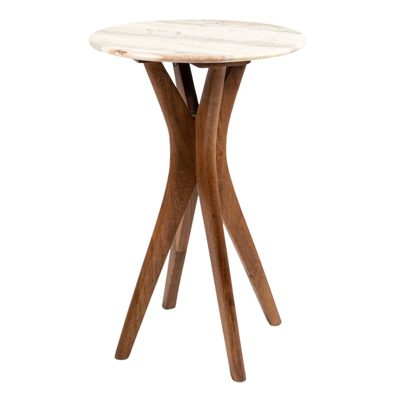 Owen Mango Wood and Marble Martini Accent Table - Walnut