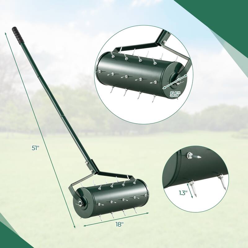 Manual Lawn Aerator Roller with Spiked Drum and Ergonomic Handle Fillable Steel Design