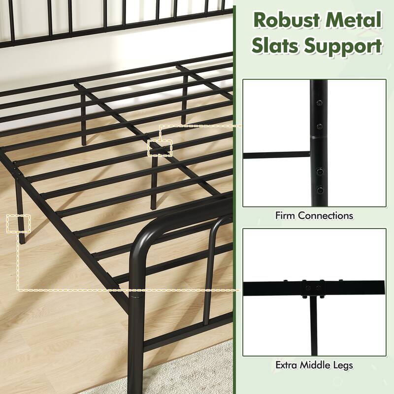 Gymax King Size Metal Bed Frame Headboard Footboard Platform Mattress