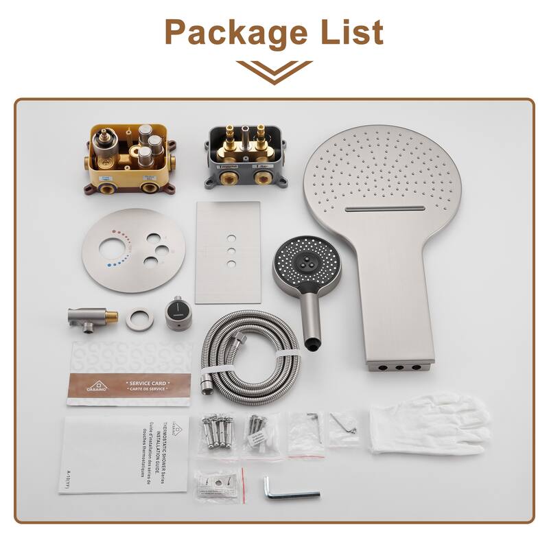 CASAINC 2-function Luxury Thermostatic Dual Shower Faucet Shower System with Waterfall Shower Head