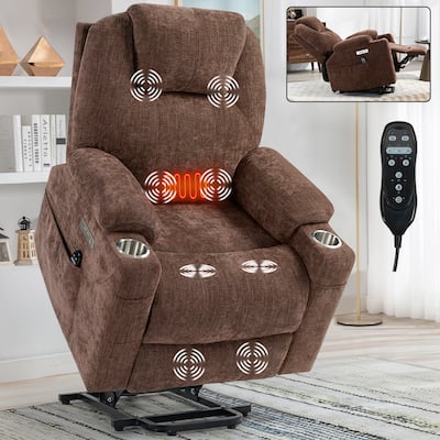 Chenille Power Lift Recliner with 8-Point Massage & Lumbar Heating