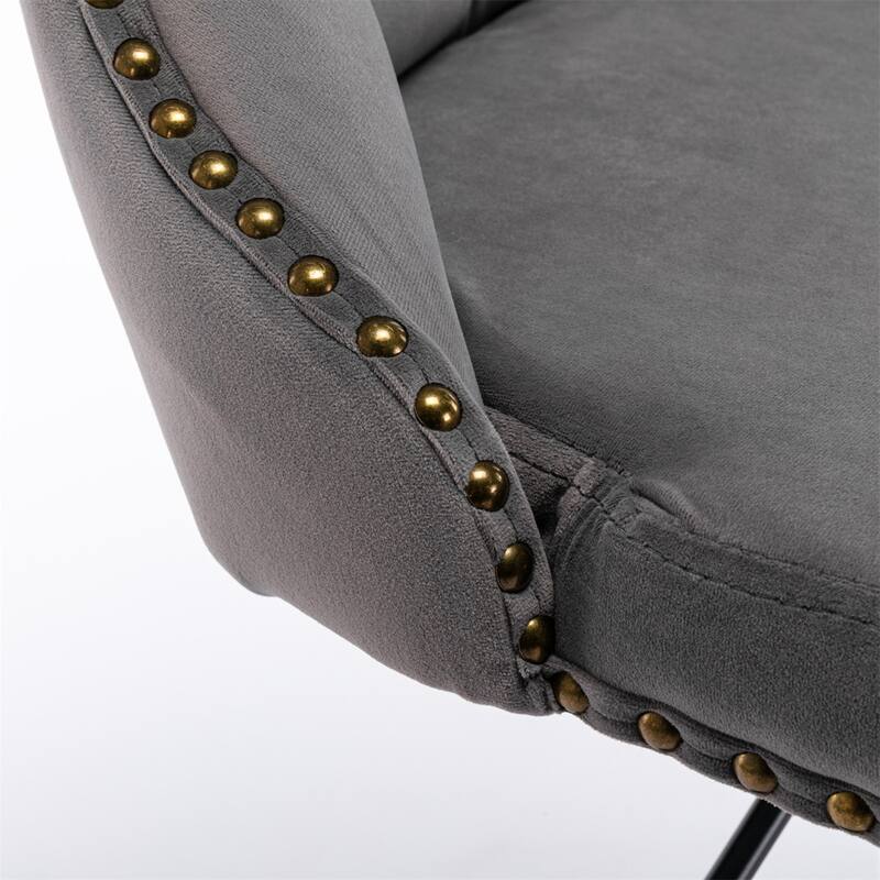 2 Piece Adjustable Swivel Velvet Upholstered Barstool with Black Metal Base