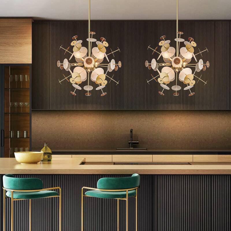 9-Light Modern Gold Linear Sputnik Starburst Textured Glass Chandelier - 27.5 in. W