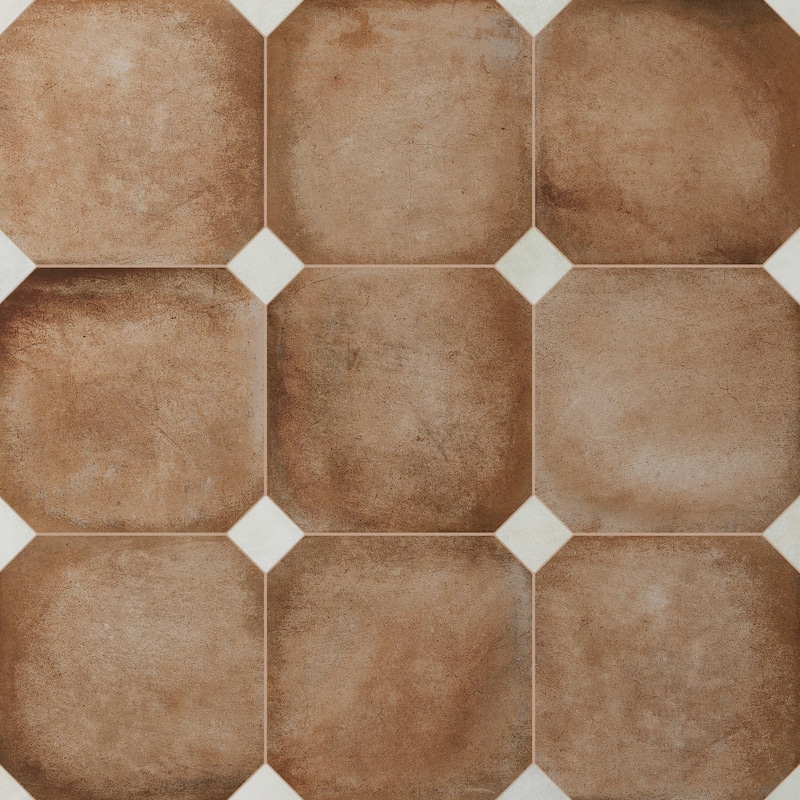 Merola Tile Laverton Octagon Natural with Taco Nieve 7-7/8" x 7-7/8" Porcelain Floor and Wall Tile