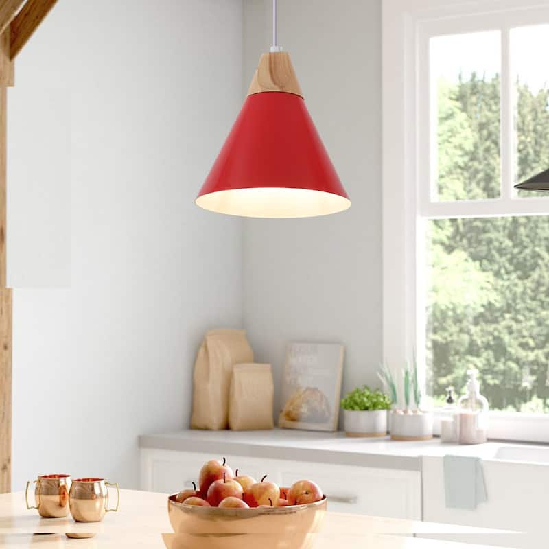 Farmhouse Pendant Light Fixture with Wood and Metal for Kitchen, Hallway,Living Room - Red