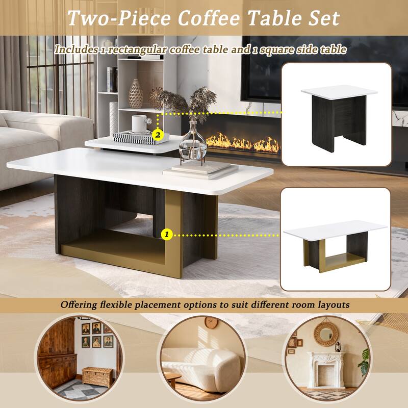 Modern Light Luxury Coffee Table Set of 2, Small Square Coffee End Table with Spacious Top