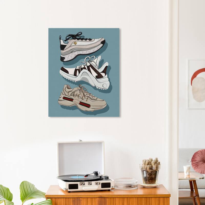 Wynwood Studio Fashion and Glam Glam Sneakers Blue and Modern & Contemporary Wall Art Canvas Print - 24 x 20