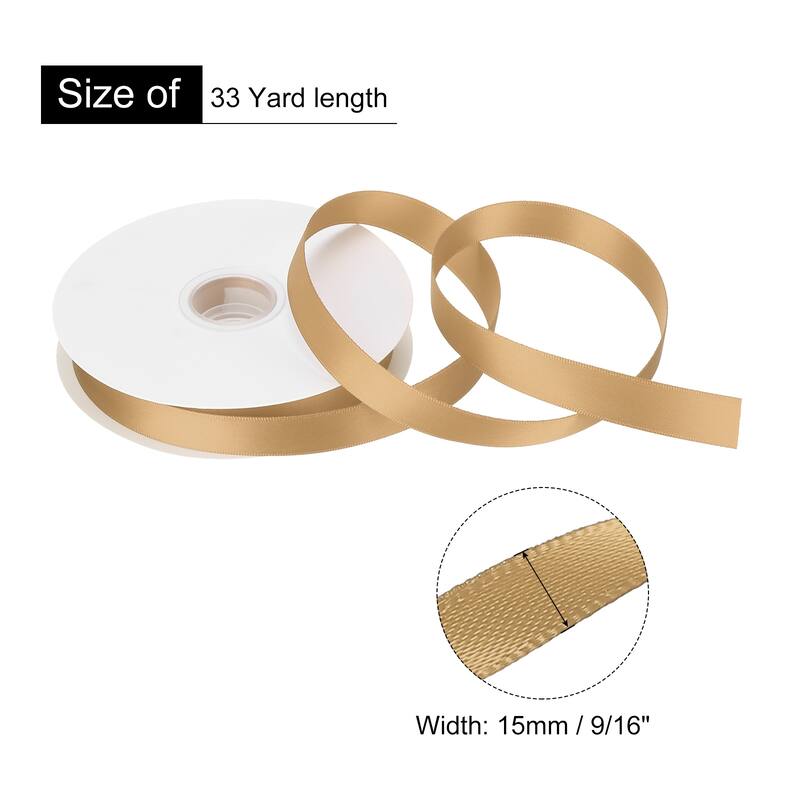 Double Faced Solid Satin Ribbon Polyester Fabric Roll for Gift Party - Gold - 9/16" x 33 Yard