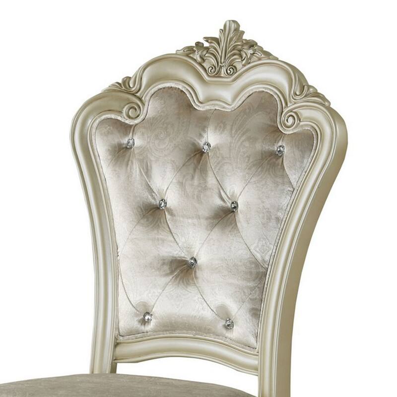 Siq 27 Inch Dining Side Chair Set of 2, Upholstered, Champagne Gold, Silver