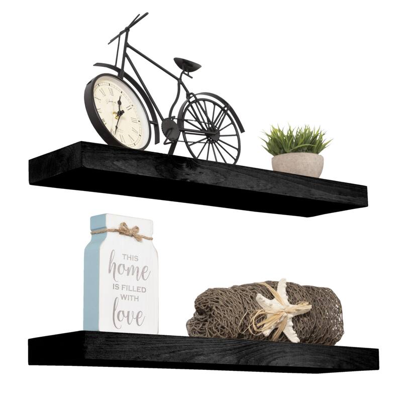 Rustic Wooden Floating Wall Shelves (Set of 2) - 15" x 5.5" - Black