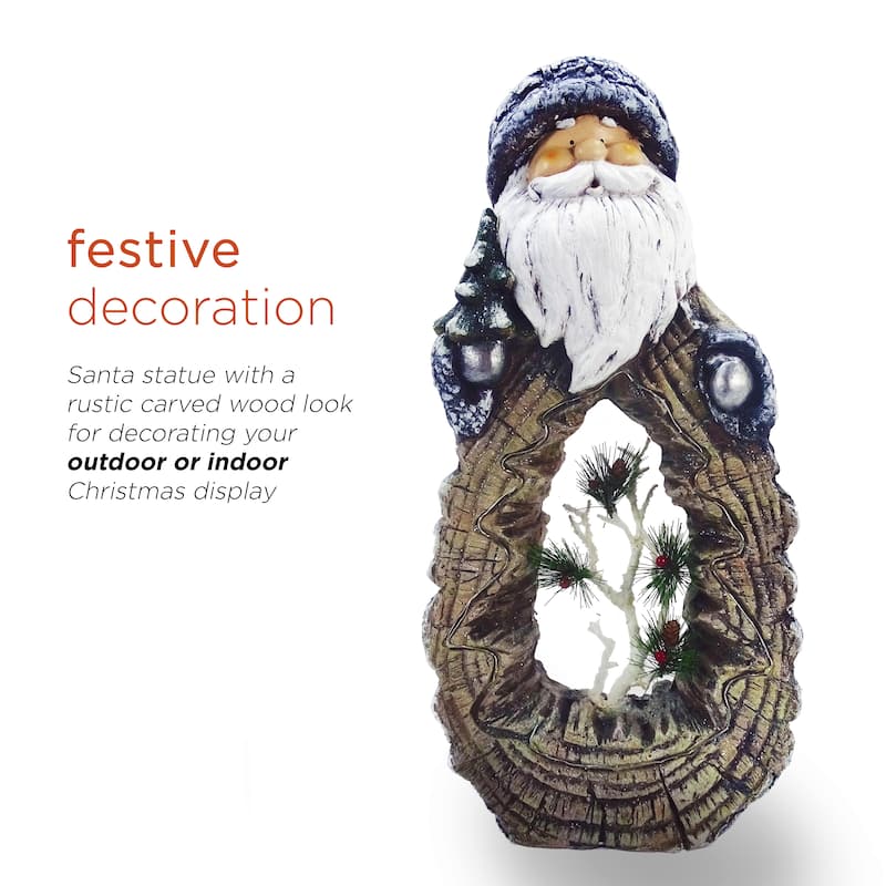 Alpine Corporation 21"H Indoor/Outdoor Christmas Statue with Carved Wood Look and LED Lights