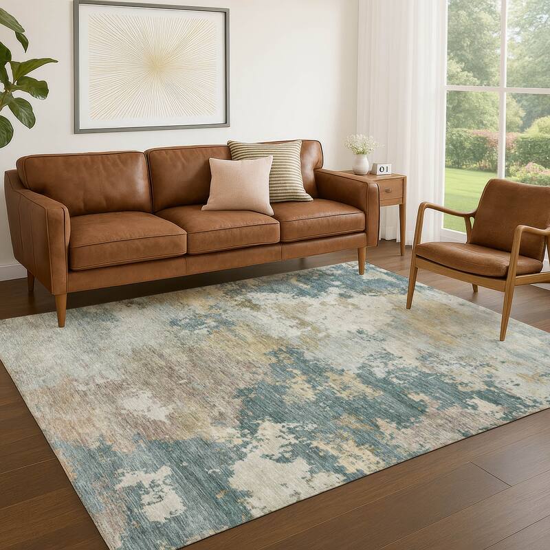 Machine Washable Indoor/ Outdoor Modern Contemporary Chantille Rug