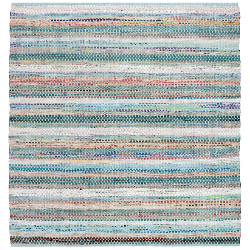 SAFAVIEH Handmade Flatweave Montauk Alketa Casual Cotton Rug - 6' Square - Aqua/Multi