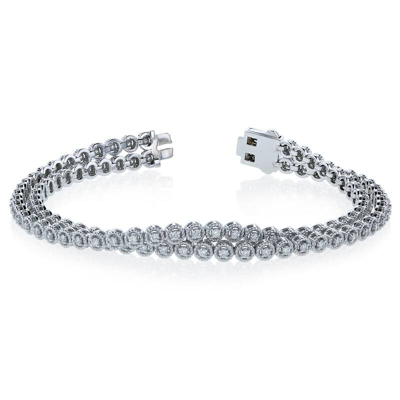 Kobelli 1.3 Carat Lab Grown Diamond 14k Solid White Gold Double Strand Athena Tennis Bracelet (DEF/VS)