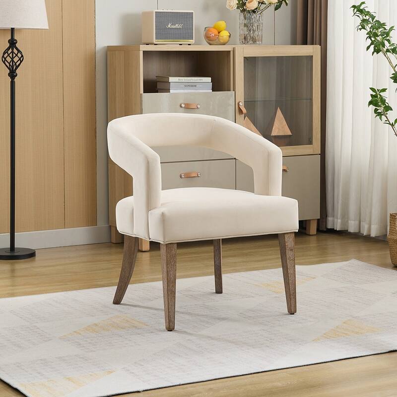 25.79" Wide Modern Barrel Open Back Upholstered Accent Chair - Beige&Velvet