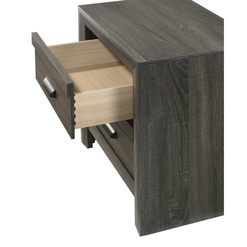 Contemporary Nightstand with Two Drawers in Rustic Gray Finish