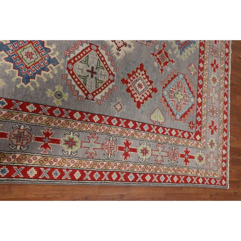 Gray Kazak Oriental Area Rug Hand-Knotted Wool Carpet - 6'7" x 9'6"