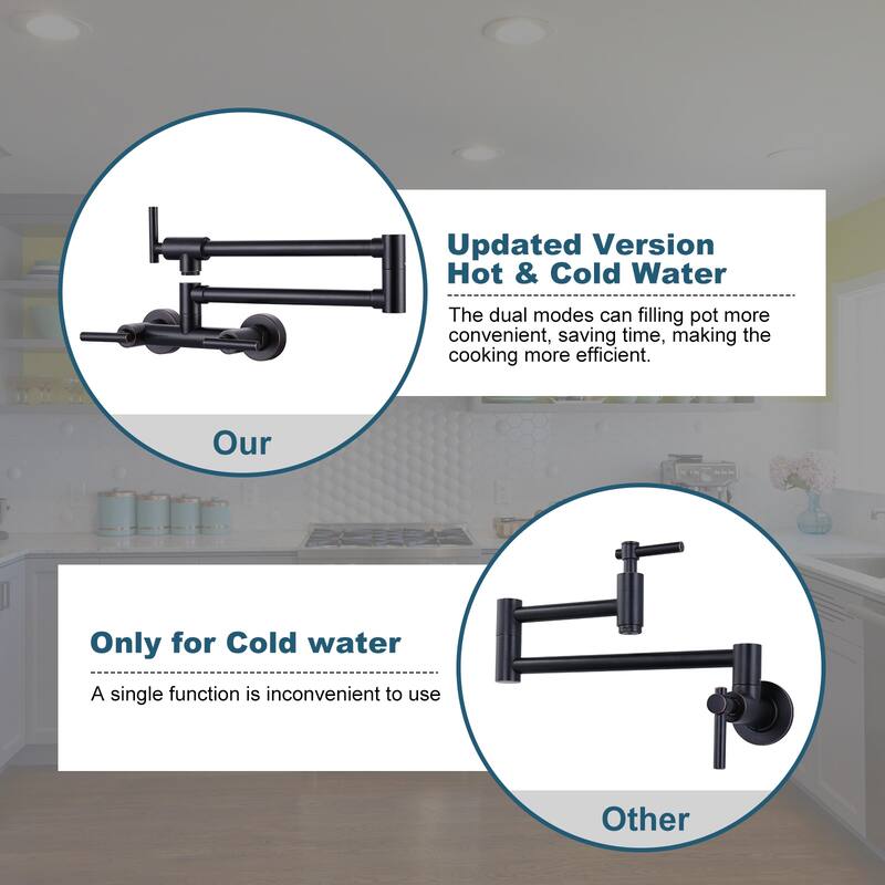 WOWOW Wall Mounted Pot Filler Faucet with Hot Cold Water Control