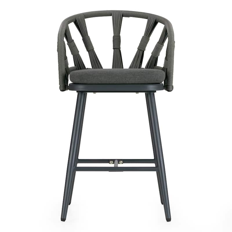 Set of 2 Birre Grey Outdoor Counter Height Stool with Hand-Woven Back