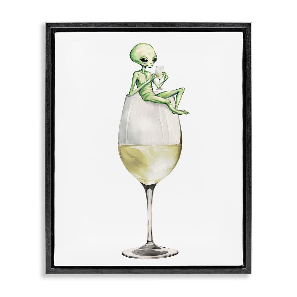Stupell Alien Perched on Champagne Glass Framed Floater Canvas Wall Art Design By Lil' Rue